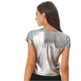 thumbnail image 2 of YEAHDOR Womens Metallic Shiny T-shirt Glossy Solid Color Short Sleeve Tees Tops Gray XXL, 2 of 7