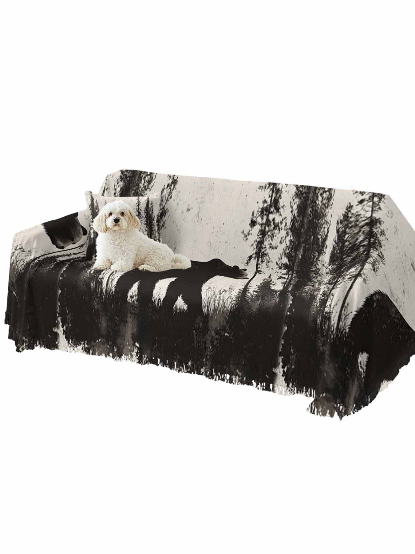 Black Bear Couch Cover, Vintage Forest Cabin Animals Silhouette Oversized Sofa Cover Blanket for 3 Cushion Couch, Sectional Sofa Slipcover Furniture Protector for Living Room Bedroom 71''x150''