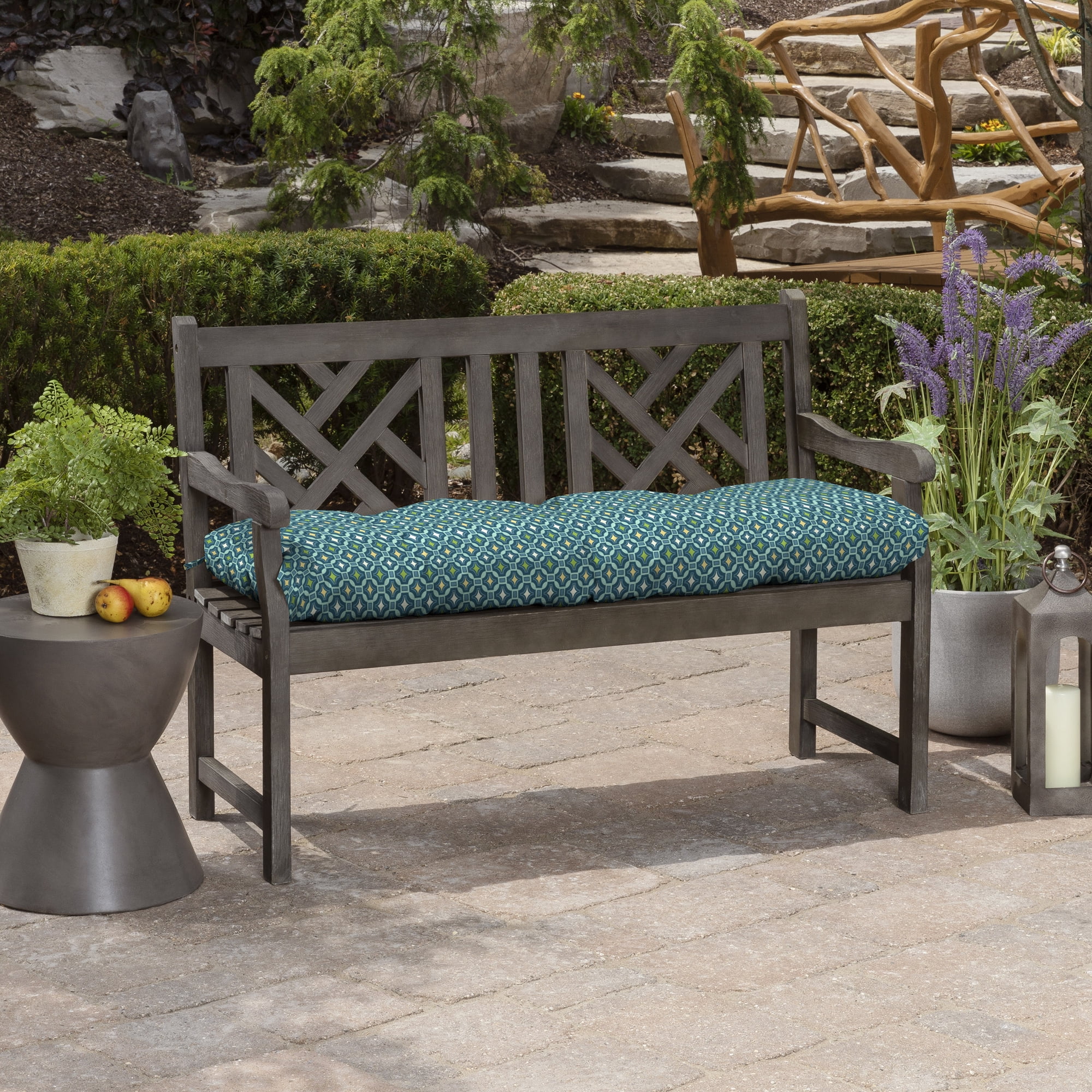 ARDEN Outdoor Plush Modern Tufted Bench Cushion, 48 x 18, Water Repellent, Fade Resistant, Tufted Bench Cushion for Bench and Swing 48 x 18, Alana Tile