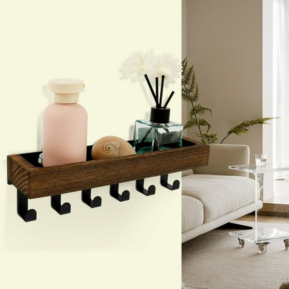 Wall Mounted Key Rack Shelf with Wood Tray and 6 Hook Versatile Wall Key Organizer for Hallway Entryway Bedroom Office