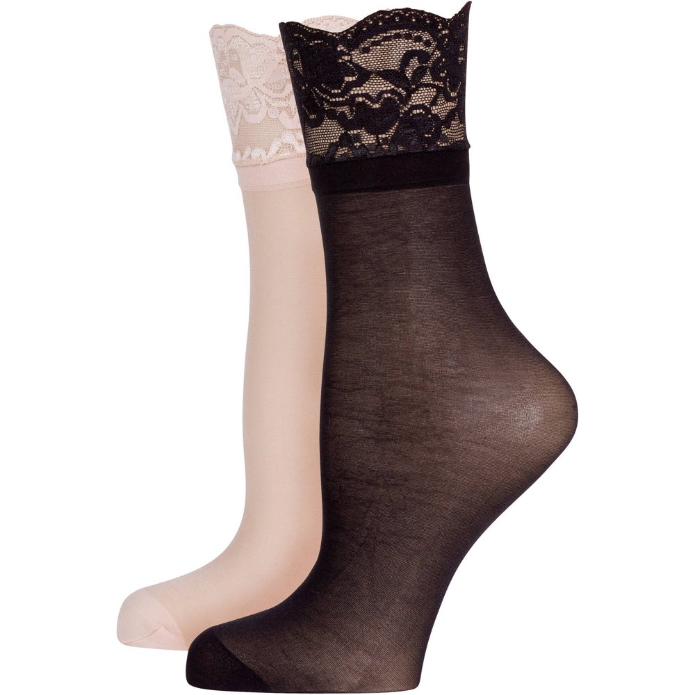 PEDS Ladies Lace Top Fashion Anklet Socks, 2 Pairs