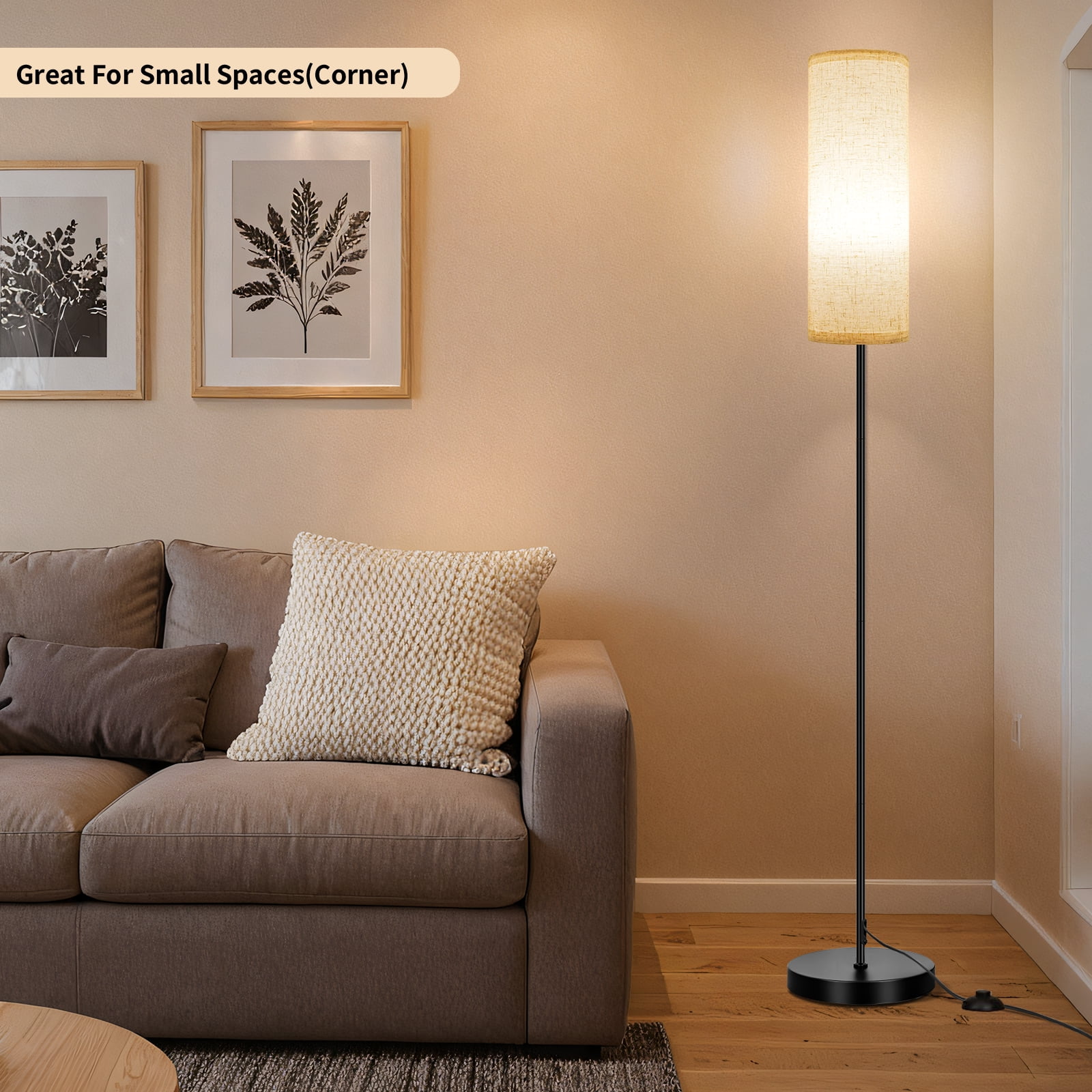 FRIDEKO HOME 67" Floor Lamp, Modern Standing Lamp with Beige Linen Shade, Black Pole with Foot Switch, Minimalist Corner Lamp for Living Room, Bedroom, Office (No Bulb / No Remote)