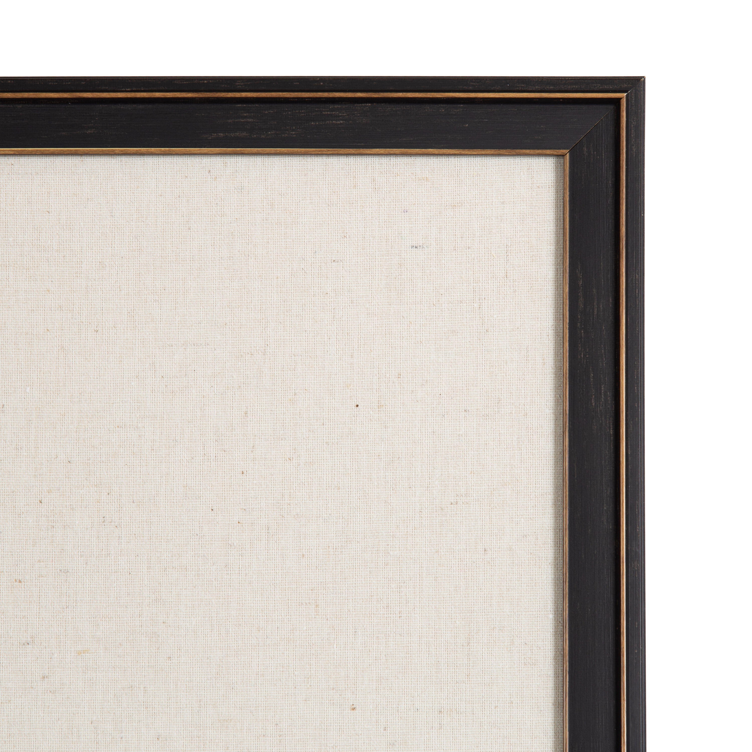 Kate and Laurel Oakhurst Rectangle Framed Linen Fabric Pinboard, 24 x 36, Distressed Black, Traditional Decorative Bulletin Board with Stepped Profile and Lightly Distressed Finish