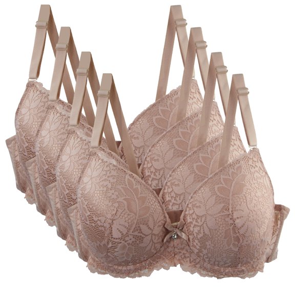Lovskoo Bra For Women Seamless Lace Sports Comfortable Breathable Everyday Underwear 4Pack Women's Bras Beige