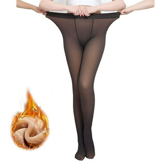 Nvzi Black Faux Translucent Fleece Lined Tights - Thermal Warm High Waisted Leggings