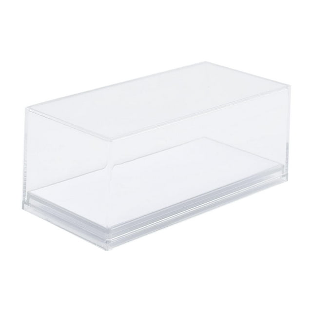 Vitrina acrílica moderna a prueba de polvo para muñecas y minifiguras de acción. Base blanca
