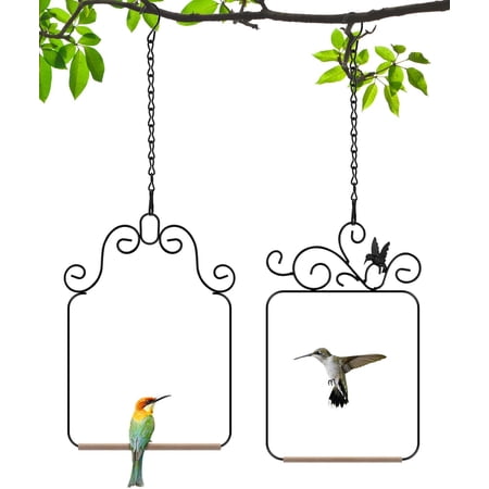 ACDANC Hummingbird Swings and Perches Metal Frame 2 Pack, Wild Bird Swing Outdoor Bird Perch with Wooden Dowel and 2 Hanging Chain for Hanging Indoor, Outdoor, Trunk, Lawn, Patio, Garden (Black)