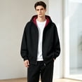 thumbnail image 2 of Stylish Jackets for Men Jerdar Men Contrast Color Hood Zip Up Sweatshirt Jacket, Oversized Loose Long Sleeve Hoodie with Kangaroo Pocket, Cotton Autumn Casual Outer Coat, 2 of 5