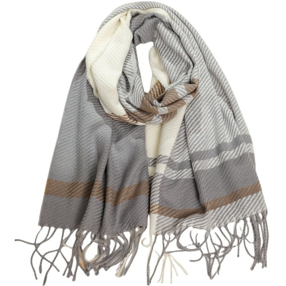 Prolriy Scarf for Women Winter Scarf Classic Tassel Plaid Scarf Warm Soft Chunky Large Blanket Wrap Shawl Scarves 1 Pack Warm Scarf Womens Scarf Grey