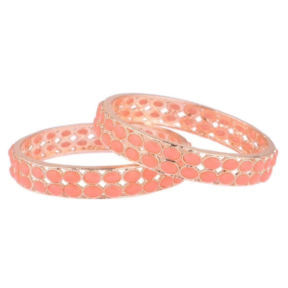 Efulgenz Bridal Jewelry Indian Bangle Set Peach Color Traditional Jewelry Kundan Bangle Crystal Bracelet Indian Wedding Jewelry for Women