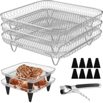 3pcs Stackable Air Fryer Racks with 8 Silicone Foot Covers, 8 inch Rectangle Stainless Steel Air Fryer Accessories