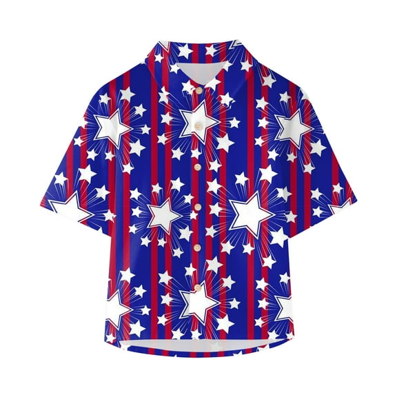 Chidren Comfy Clothes Toddler Boys Girls Short Sleeve Botton Independence Day 4th Of July Prints Kids Tops T Shirt