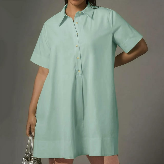 Gspmoly Robe pour Femmes, Robe Chemise à Manches Courtes Décontractée et Ample avec Boutons et Poches pour le Printemps/été, Robes de Soirée pour Femmes jusqu'à 60 % de Rabais