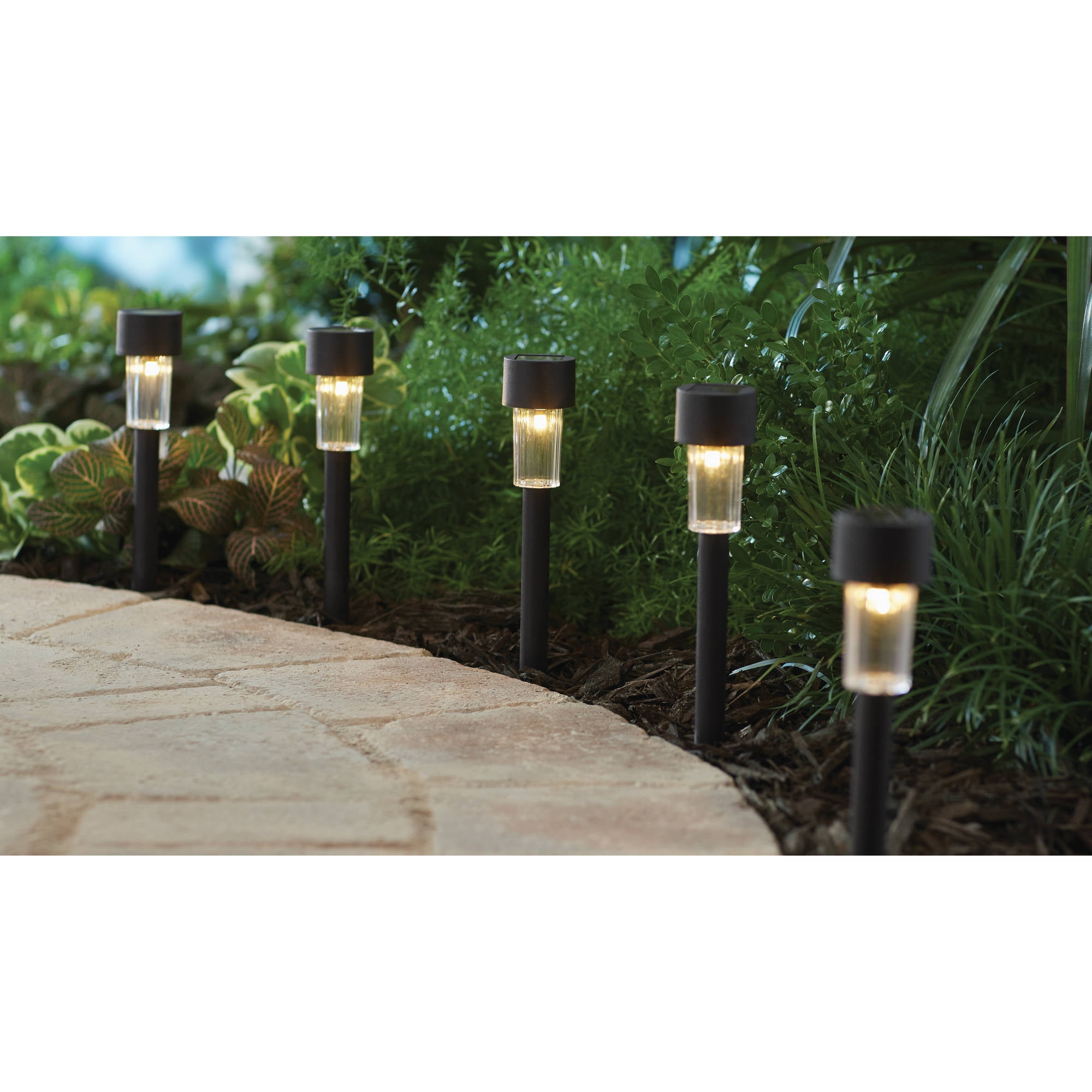 Solar LED Outdoor Landscape Pathway Light Classic Column Black 12 pack 