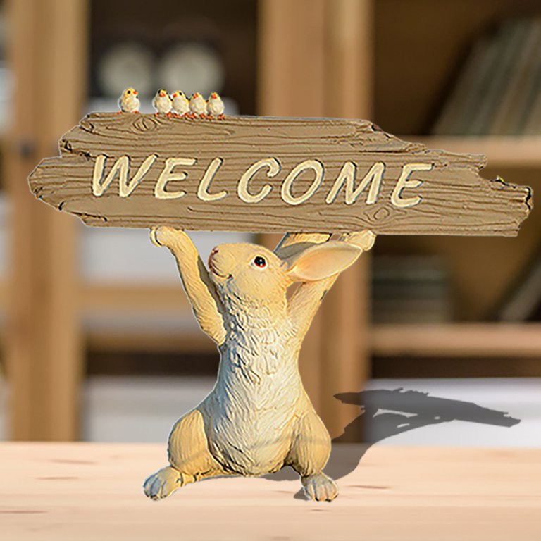 Cheers.US Welcome Sign Rabbit Outdoor Decor Garden Statue Resin