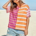 thumbnail image 5 of Summer Plus Size Tops for Womens 2025 Fashion Striped Shirt Casual Color Blocked Short Sleeved Top Loose Round Neck T-shirt Gifts for Womens, 5 of 9
