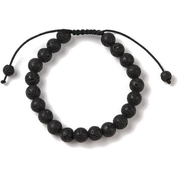 8mm Round Natural Lava Rock Bead Bracelets Adjustable Nylon Cord Bracelets for Women Men Inner Diameter: 1-7/8~2-7/8 inch(4.9~7.3cm)