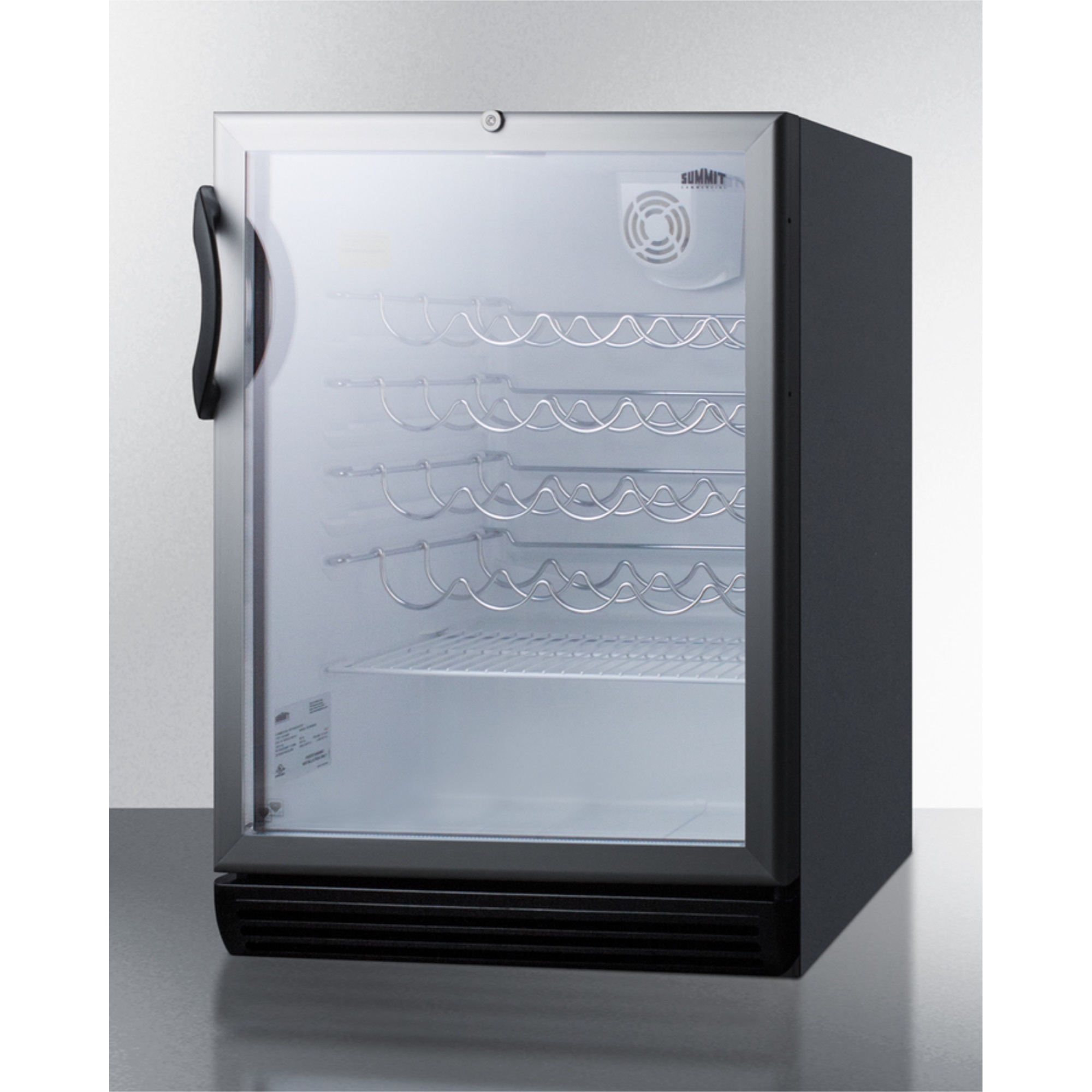Summit Appliance SWC6GBLADA 24 in. Freestanding Wine Cooler for Freestanding Use with Glass Door, Black