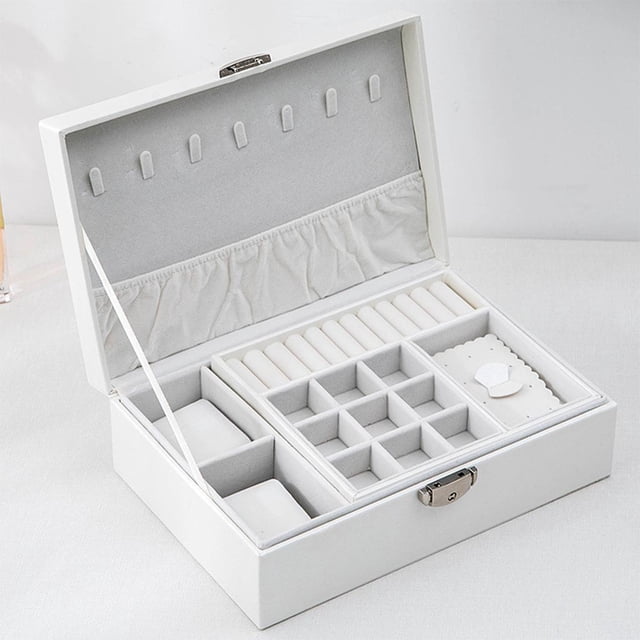 Joyero ,6 x 7,1 x 3,5 pulgadas, portátil, de material cuero PU, estuche para joyas, para relojes, pulseras, anillos, niñas, mujeres - EstiloC-Blanco Yinane Organizador de joyas