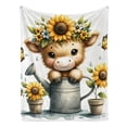 thumbnail image 2 of Warm Gift Calf Wearing A Sunflower Wreath Cute Fun Print Flannel Blanket Soft Warm Cozy Blanket For Sofa Bed Car Camping Office Home Decor Gift Blanket For All Seasons, 2 of 7