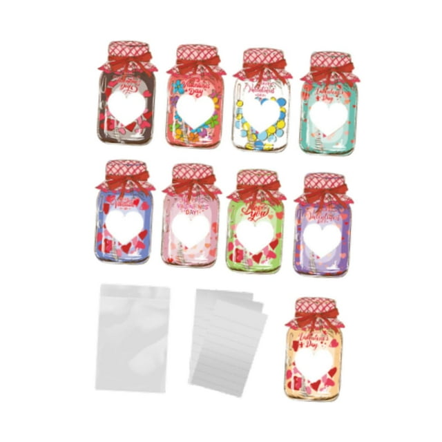 Tarjetas de San Valentín para niños, tarjetas de felicitación, decoración, porta dulces, tarjeta de intercambio en forma de tarro para aula, 9 Uds.