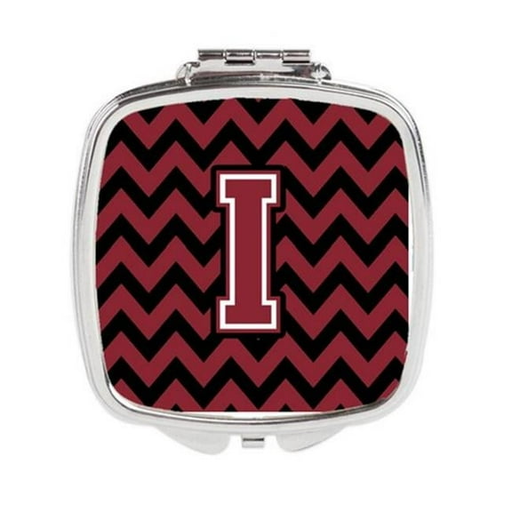 Carolines Treasures Letter I Chevron Garnet & Black Compact Mirror - Garnet & Black
