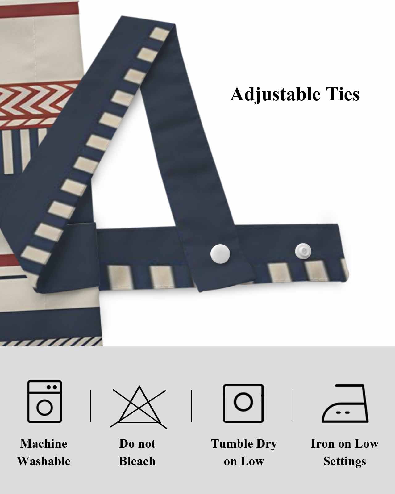 Vintage Stripes Tie Up Valances Curtain, Navy Red Beige Striped Retro Lines Kitchen Valances for Windows Decor, Rod Pocket Short Curtains Set for Bedroom/Bathroom, 60"x18"