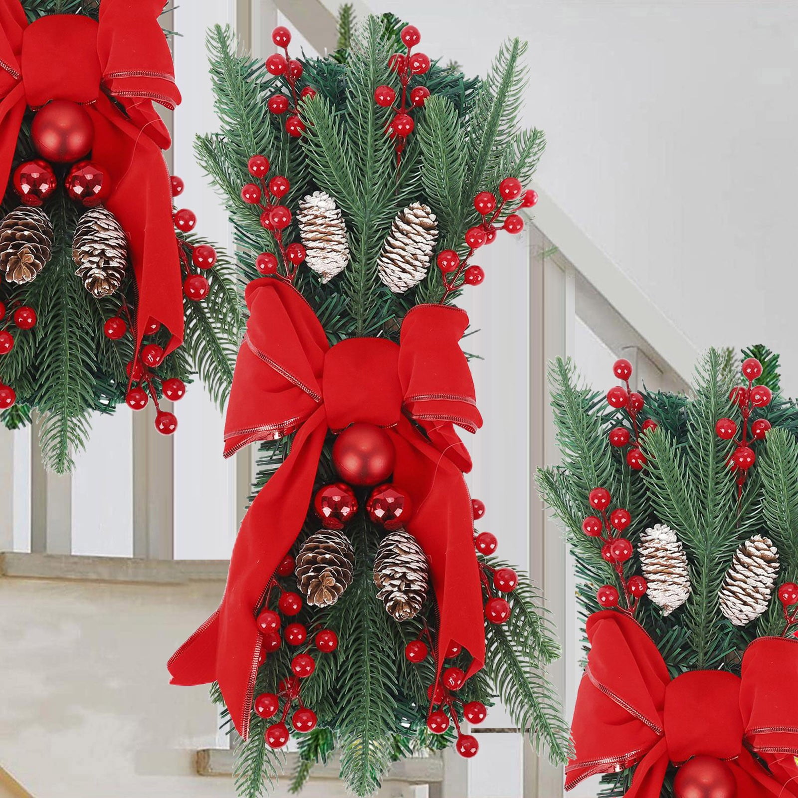 Couronne De Noël En Bois - Décoration Murale Ou Porte - Diamètre 30 Cm - Style Rustique Avec Arc Et Branches De Pin