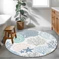 thumbnail image 3 of Round Area Rug 3ft, Coastal Non-slip Area Rugs for Living Room/Bedroom/Bathroom/Kitchen, Summer Beach Nautical Coral Starfish Washable Throw Floor Mat Indoor Outdoor Entrance Doormat, 3 of 9