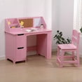 thumbnail image 4 of Kids Study Desk and Chair Set, Wooden School Learning Table with Storage, Hutch and Bulletin Board, Children Computer Desk with Chair, Small Toddler Desk for Home, School,Pink, 4 of 6