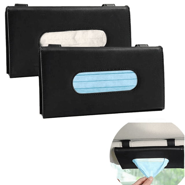 porta pañuelos negros para coche, caja de pañuelos para visera, caja de pañuelos de cuero para coche, soporte para mascarilla, estuche para guardar pañuelos de papel para visera.
