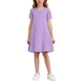 thumbnail image 5 of Busydd Dresses for Teens 5-15 Years Casual Summer Solid Color off Shoulder T Shirt Dress Trendy Round Neck Short Sleeve Girl Dresses with Pockets 9-10 Years, 5 of 7
