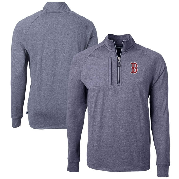 Men's Cutter & Buck Heather Navy Boston Red Sox Adapt Eco Knit Stretch Recycled Quarter-Zip Pullover Top