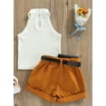 thumbnail image 3 of Mevireiy 3 Pcs Toddler Baby Girls Outfits Sleeveless Ribbed Knit Halter Tops Shorts Waist Bag, 3 of 7