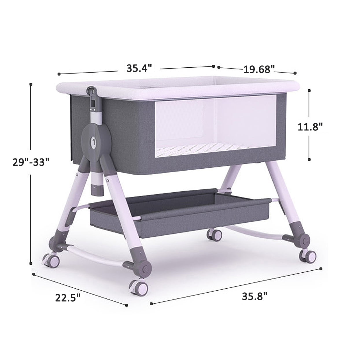 XunKA 4 in 1 Infant Baby Bassinet with Mosquito Net and Storage Rack,Adjustable Height,Gray.