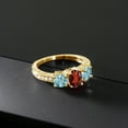 thumbnail image 3 of Gem Stone King 2.69 Ct Oval Red Garnet Blue Zircon 18K Yellow Gold Plated Silver Moissanite Ring (Size 7), 3 of 4