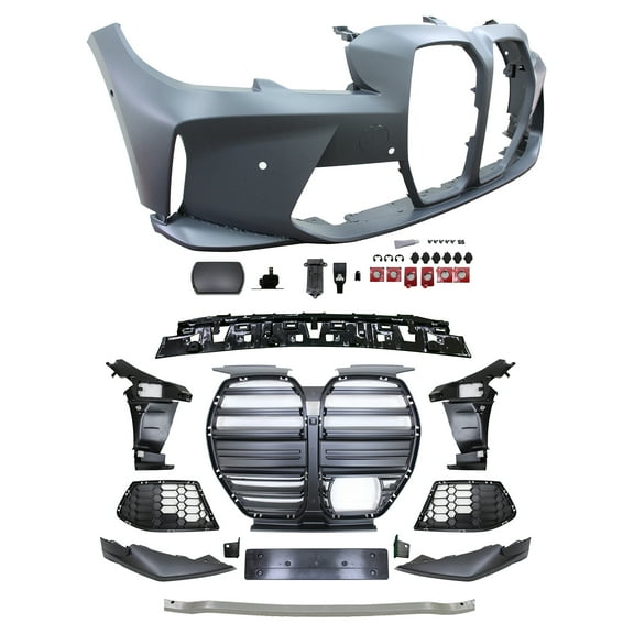 Ikon Motorsports Front Bumper Cover Compatible With 2019-2022 BMW 3 Series G20 Sedan M3 Style Unpainted Front Bumper Conversion Replacement Bodykit