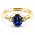 thumbnail image 2 of Gem Stone King 18K Yellow Gold Plated Silver Blue Created Sapphire and White Moissanite 3-Stone Rings for Women (1.68 Cttw, Gemstone September Birthstone, Oval 8X6MM, Available in Size 5, 6, 7, 8, 9), 2 of 5