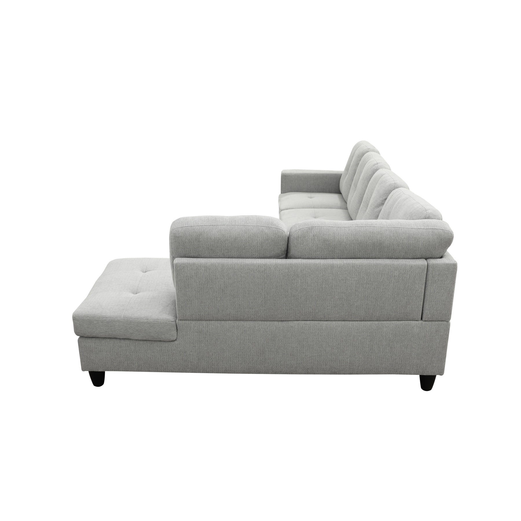 Hommoo 2-Piece Flannel Living Room Furniture Set, L-Shaped Sectional Couches and Sofa Set, Right Side, No Ottomans,Light Gray