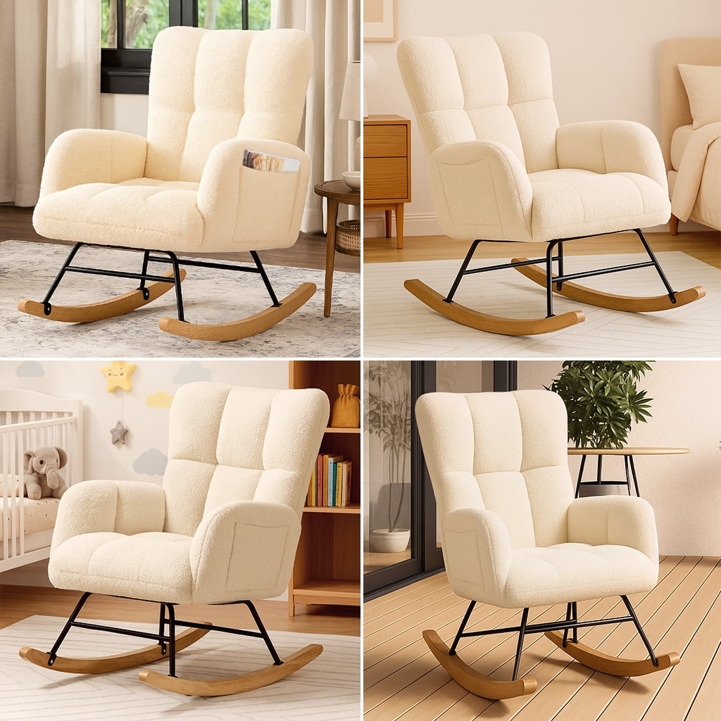 CloudRest Pro Oversized Nursery Rocking Chair, Cozy Accent Chair for Nursery/Bedroom/Living Room, Beige