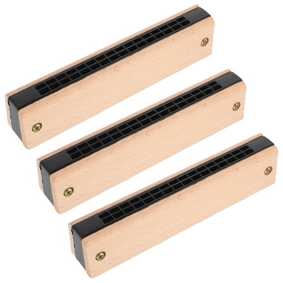 OFFIGAM 3-Piece Baby Harmonica Set Light Brown Wood Musical Instruments for and Learning at Home