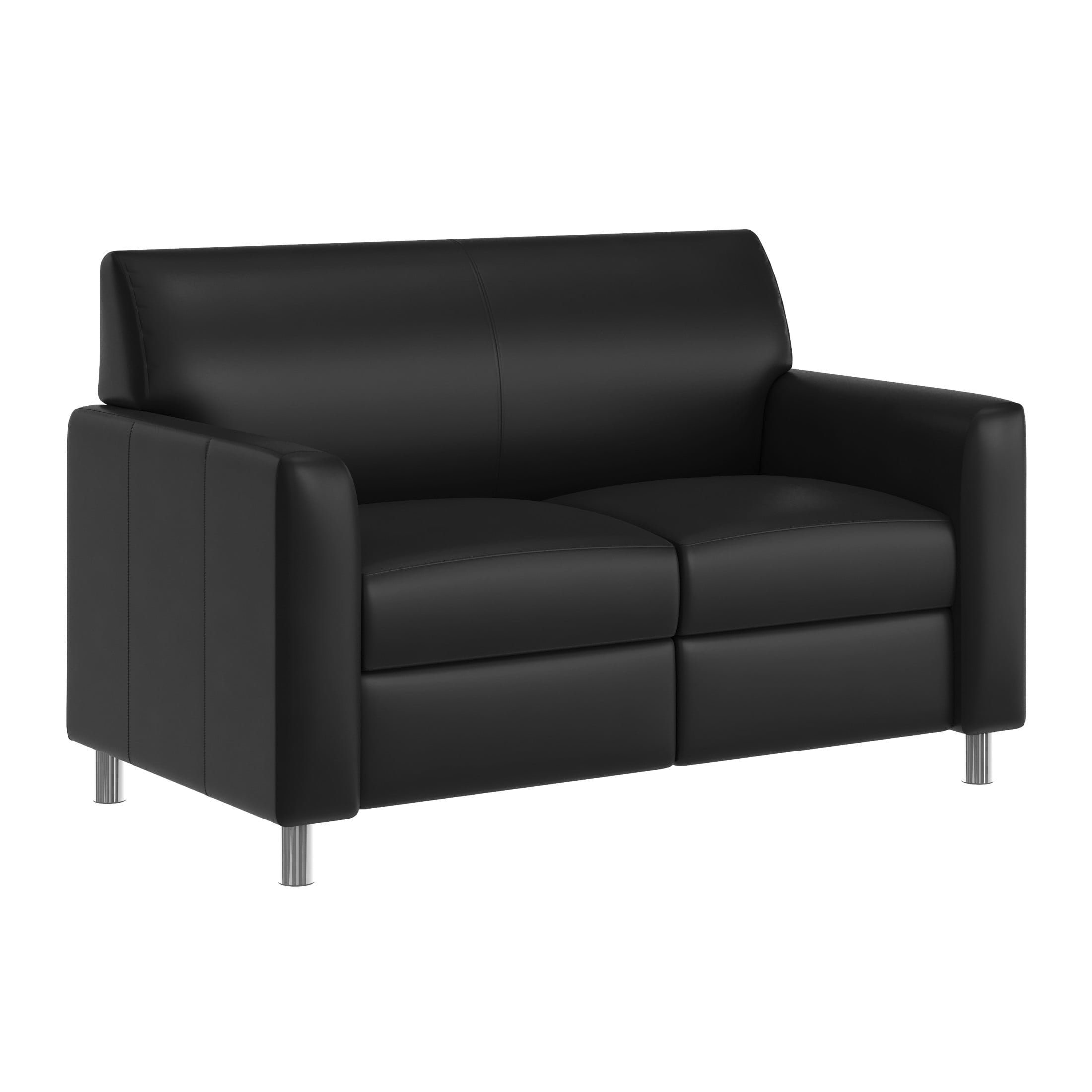 Flash Furniture Black LeatherSoft Reception Loveseat with Right Side Charging Bank, Includes 2 Outlets, 2USB Ports, 1 USB-C Port, Chrome Legs