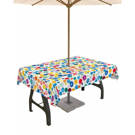 

Lsrtoss Outdoor Tablecloth with Umbrella Hole & Zipper Colorful Polka Dot Rectangle Tablecloth 60x84 Inch Rainbow Polka Dots Watercolor Patio Table Cover Waterproof Table Cloth for Picnic/Party