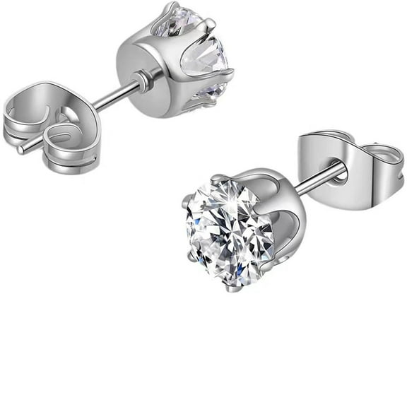 Sterling Silver Hexagon Diamond Stud Earrings for Work Everyday Wear