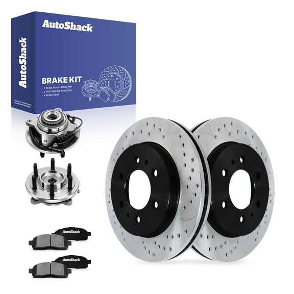AutoShack Front Vented Drilled & Slotted E-Coated Brake Rotors   Ceramic Pads   Hub Bearing Assembly 8-PC Brake Kit Replacement for 2009 Ford F-150 ShadowGuard 12.99" (330 mm)