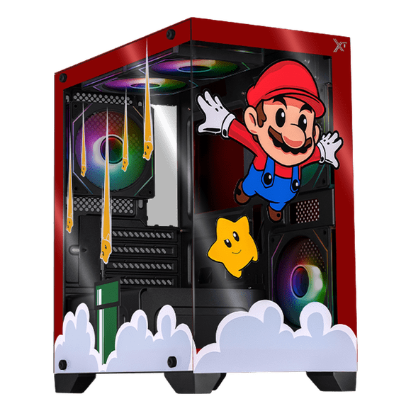 Gabinete XTREME PC GAMING Mario Galaxy Edition Mini Torre 5 Fan ARGB HUB Rojo CXTMACRRD
