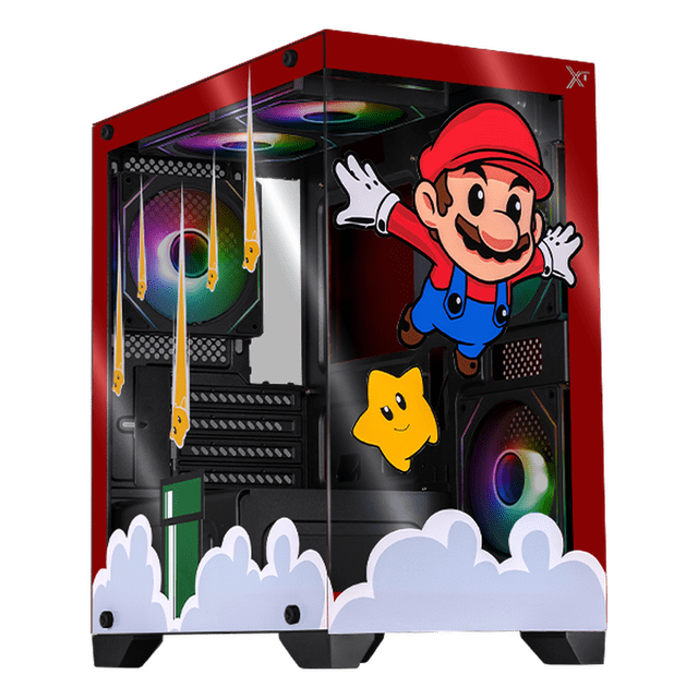 Gabinete XTREME PC GAMING Mario Galaxy Edition Mini Torre 5 Fan ARGB HUB Rojo CXTMACRRD