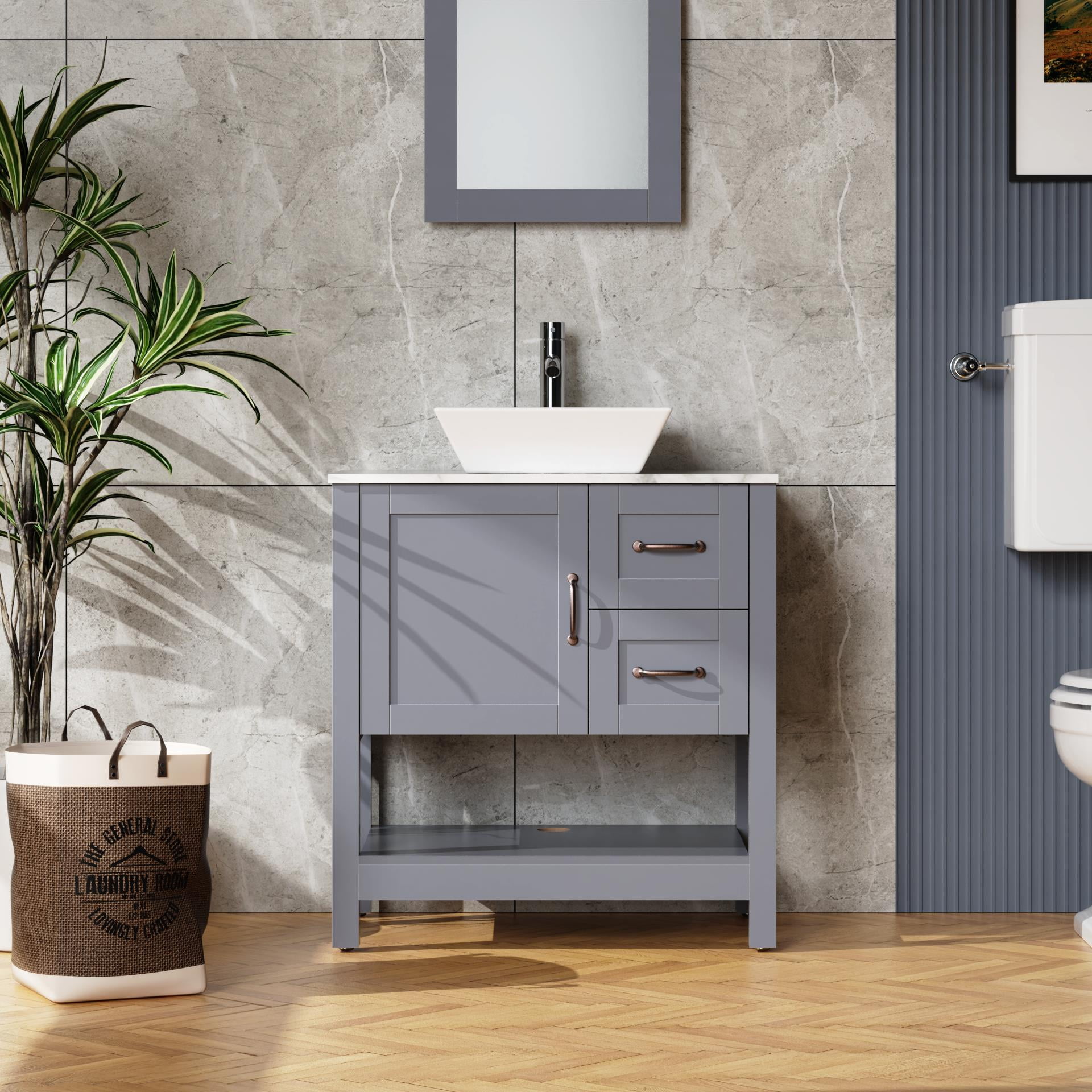 Ktaxon Modern 30 Inch Bathroom Vanity with Sink and Mirror ...