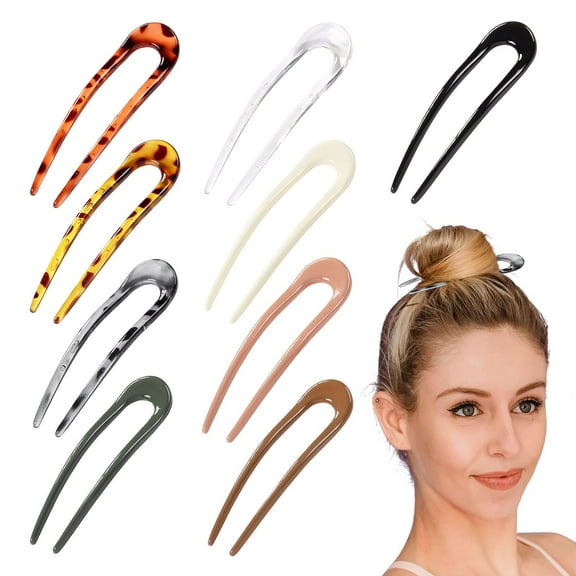 9 Pack Resin Plastic Chopsticks Tortoise Shell U Shaped Hair Sticks Pins Picks Long Fork Pen Carved Hairpins Clips Barrettes for Bun Chignon Decorative Hair Accessories