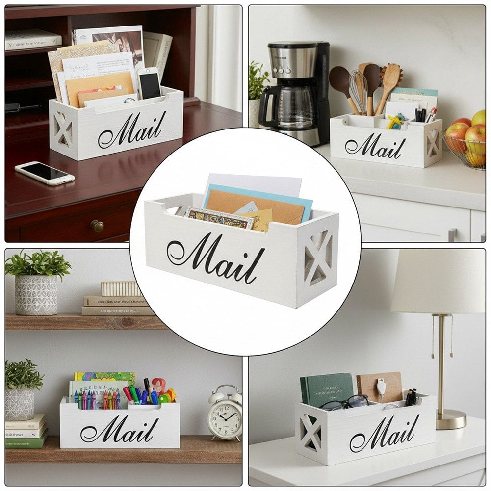 Modern Mail Holder For Desk, Wood Letter Organizer Sorter Envelope Organizer Bill Filling Rack Wood Mail Basket Magazine Holder For Home Office